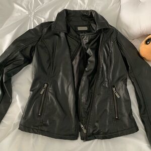 Black Leather Motorcycle Jacket with Asymmetrical Zipper